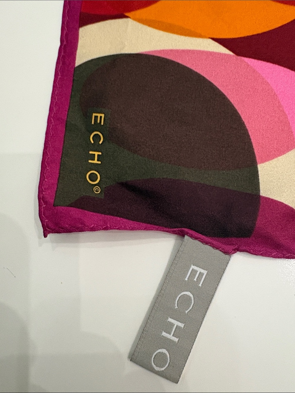 Echo Multicolor Geometric Scarf-Magenta, Red, Orange, Yellow, Brown - Picture 2 of 3